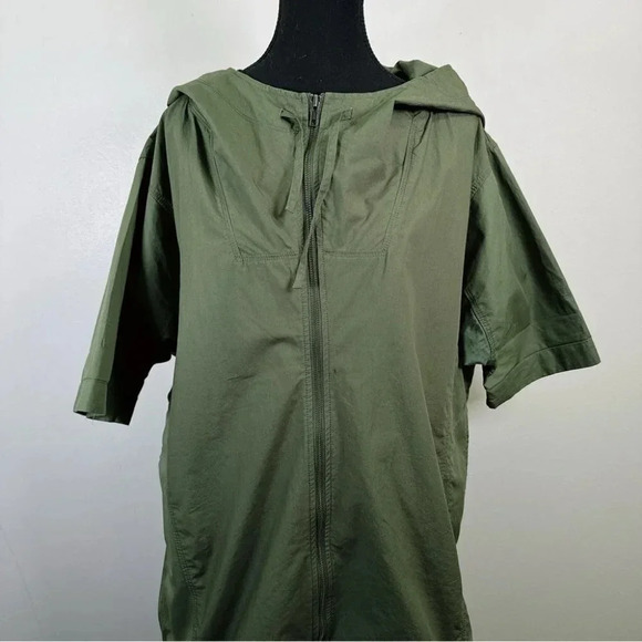 JNBY Hooded Cotton Green Army Full  Zip Short Sleeve Jacket - Picture 2 of 16